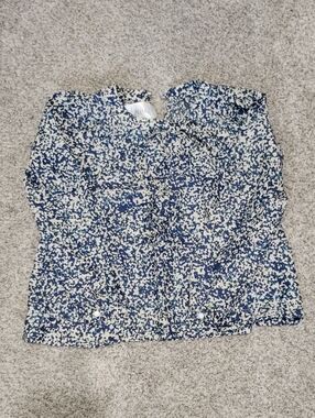 Jacadi Blue and White Floral Long-Sleeve Blouse